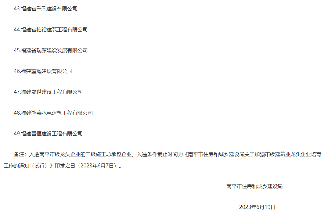 易順建工集團(tuán)有限公司被評為南平市市級建筑業(yè)龍頭企業(yè)。
