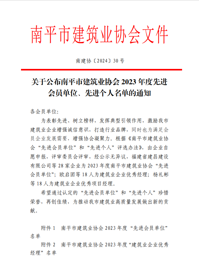 勇毅前行，再創(chuàng)佳績 —— 我司榮獲多項南平市建筑業(yè)協(xié)會2023年度榮譽